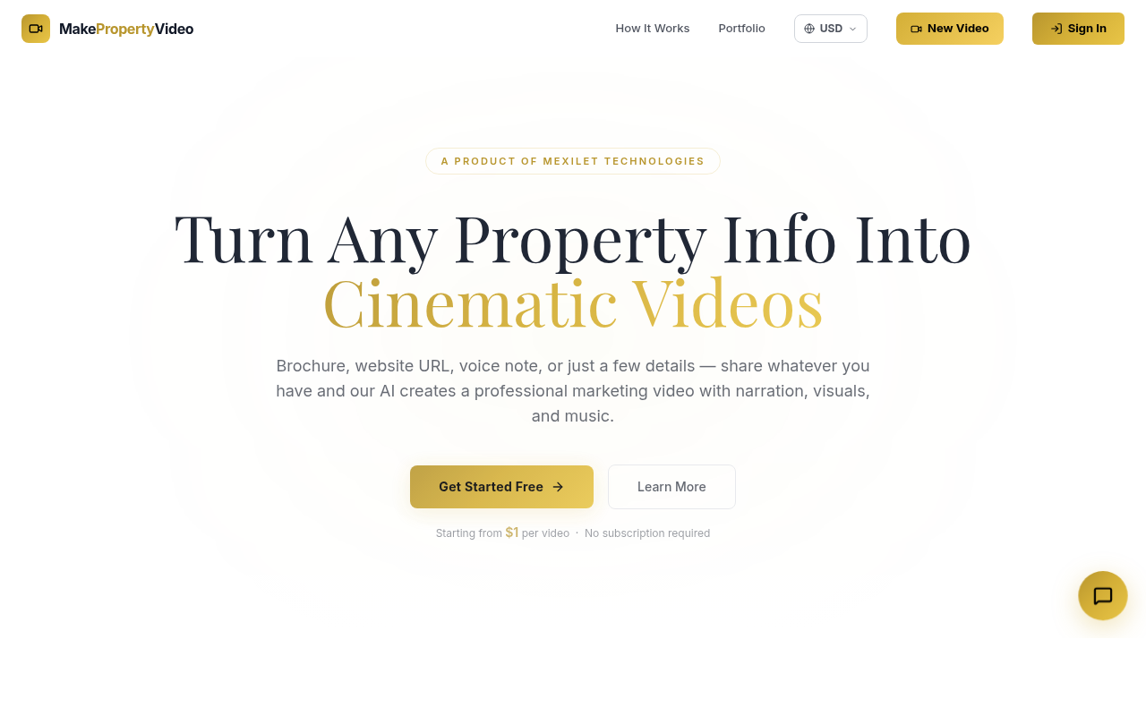MakePropertyVideo — live product screenshot