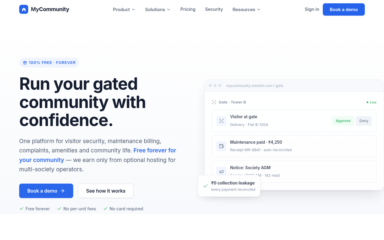 MyCommunity — live product screenshot