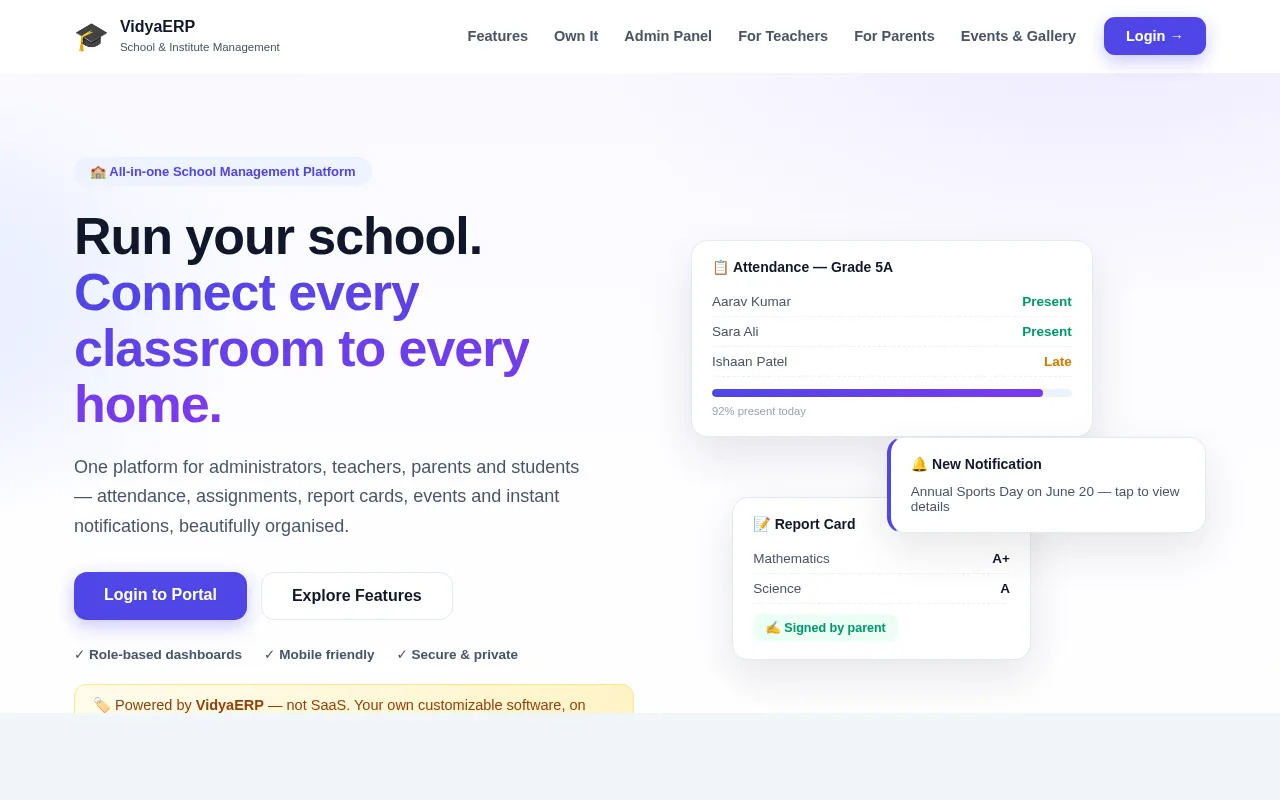 VidyaERP — live product screenshot